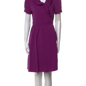 DVF Women's Purple Ruffle Neck Short Sleeve Dress